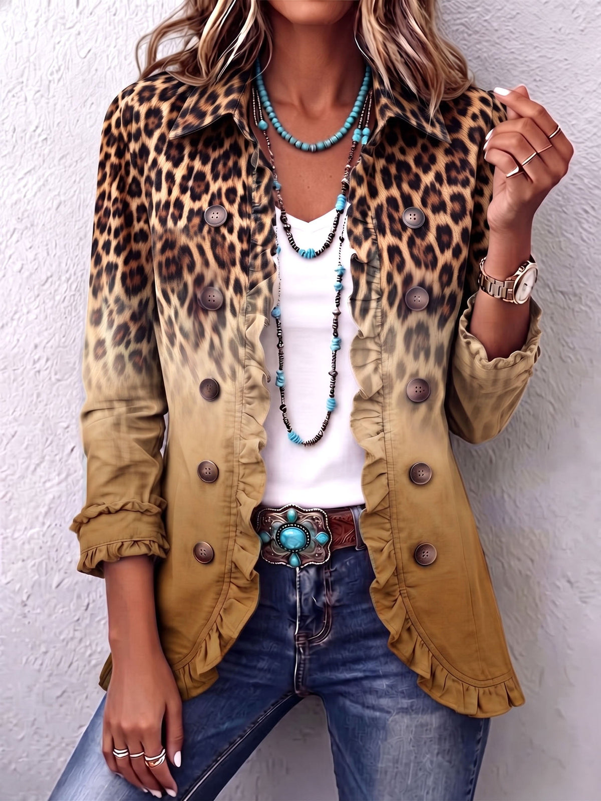 Emma | Blazer con Volantes en Ombre de Leopardo