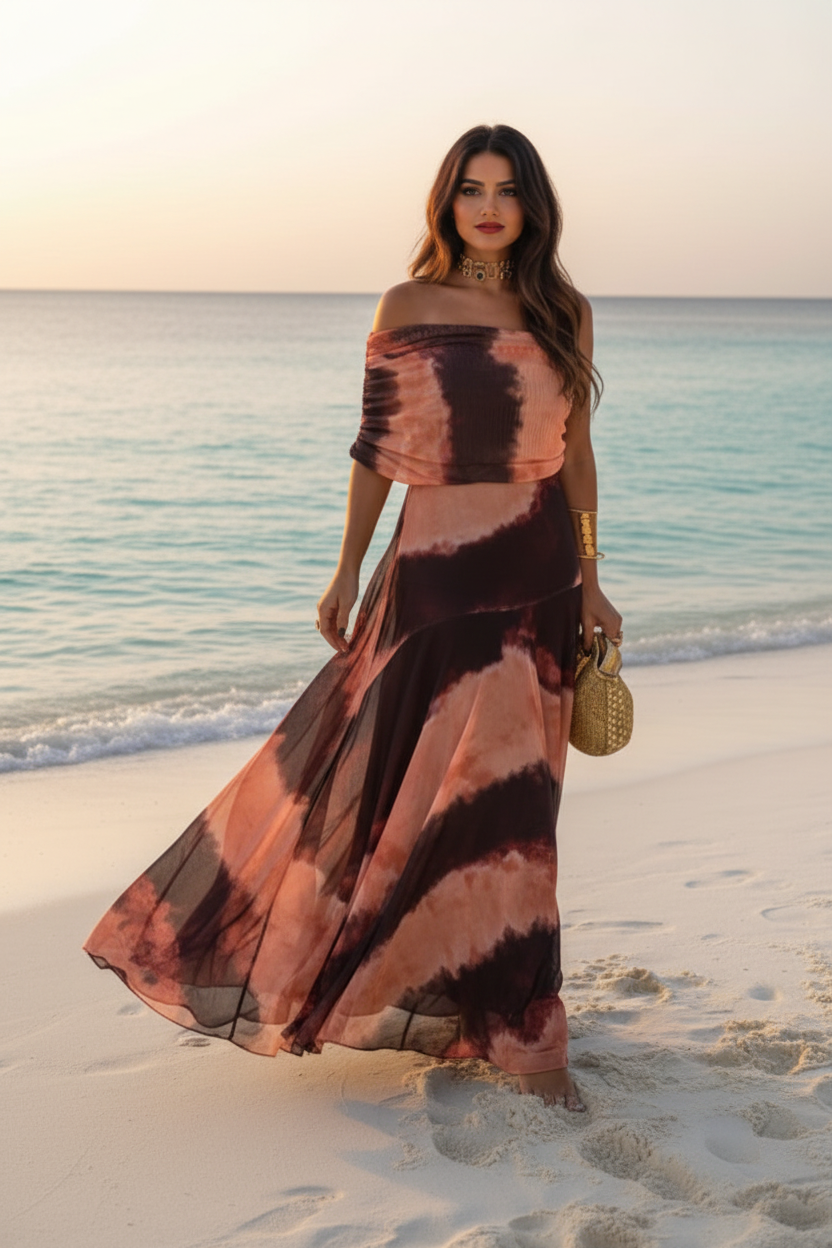 Vestido Maxi Tie-Dye Coral