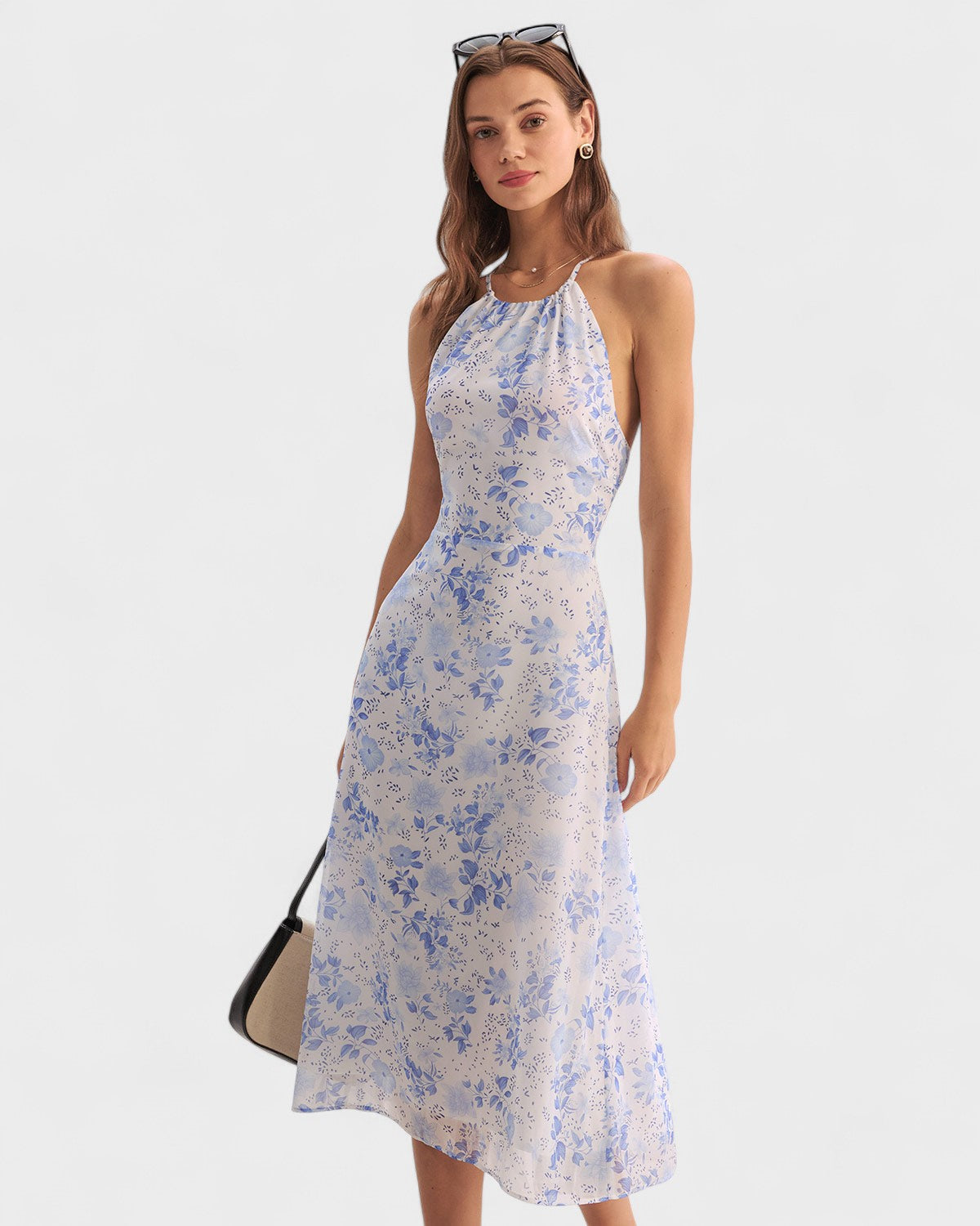 Clara - Vestido Midi Azul Floral