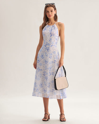 Clara - Vestido Midi Azul Floral