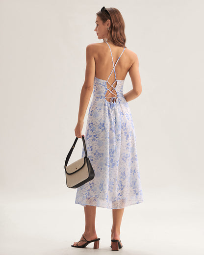 Clara - Vestido Midi Azul Floral
