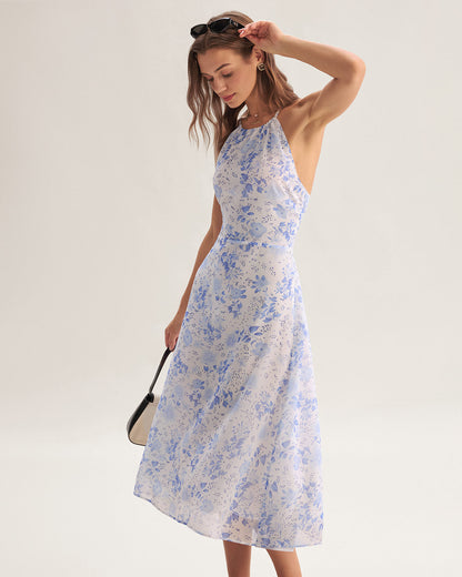 Clara - Vestido Midi Azul Floral